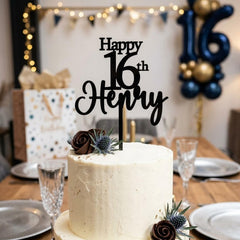 Personalised Happy Birthday Cake Topper - Custom Name and Age Acrylic Party Decor