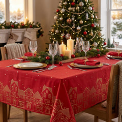 Red Gold Christmas Tablecloth Luxury Festive Dining Party Table Decoration Style 2.4m