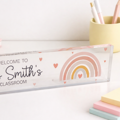 Personalised Welcome To Classroom Rainbow Acrylic Block – Custom Name School Gift