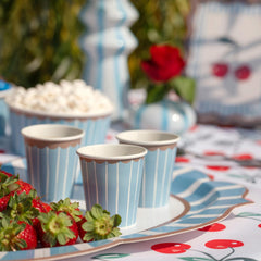 Blue Striped Small Paper Party Cups for Birthdays and Celebrations (Pack of 10)