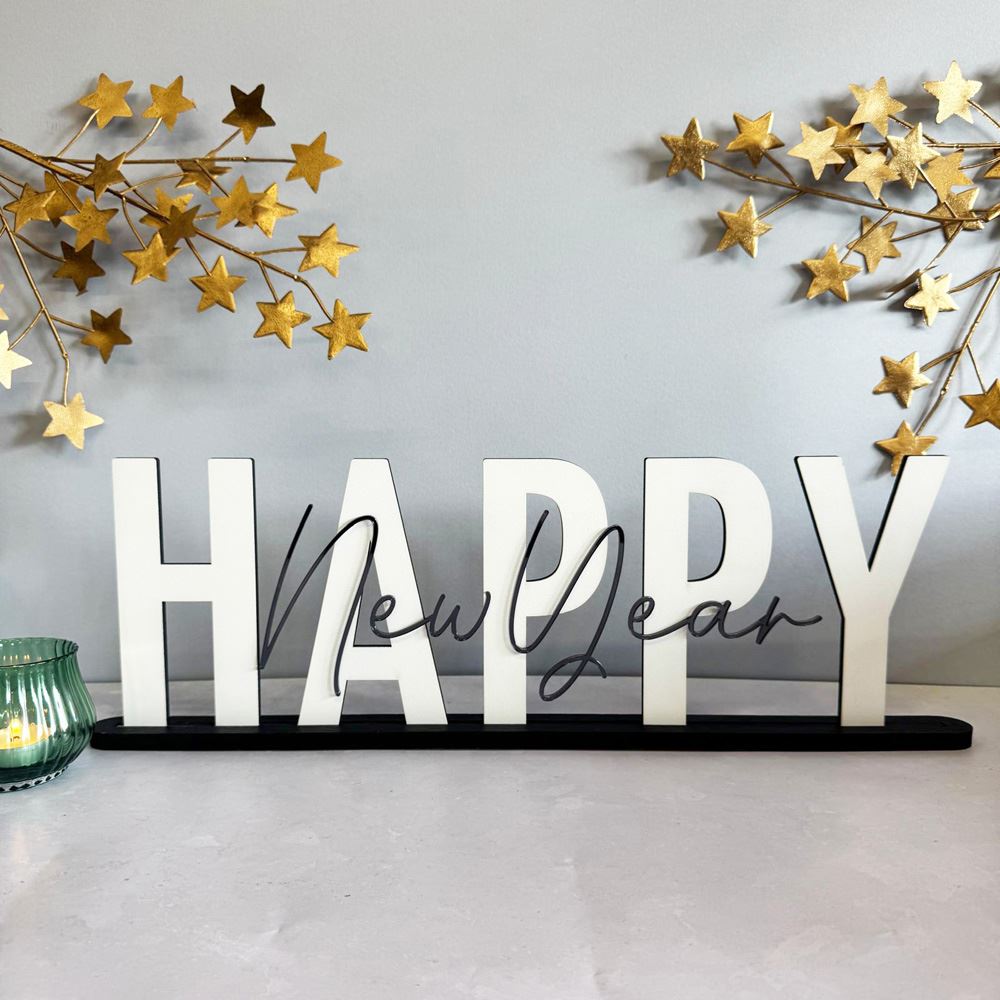 wooden-happy-new-year-and-mirrored-acrylic-table-sign-decoration|LLWWHNYMA|Luck and Luck| 1