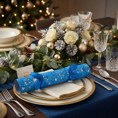Pub Quiz Game Christmas Crackers Recyclable Blue Festive Party Tableware Set of 6