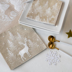 Christmas in the Snow Brown Paper Napkins for Festive Dining (Pack of 20, 16.5 cm)