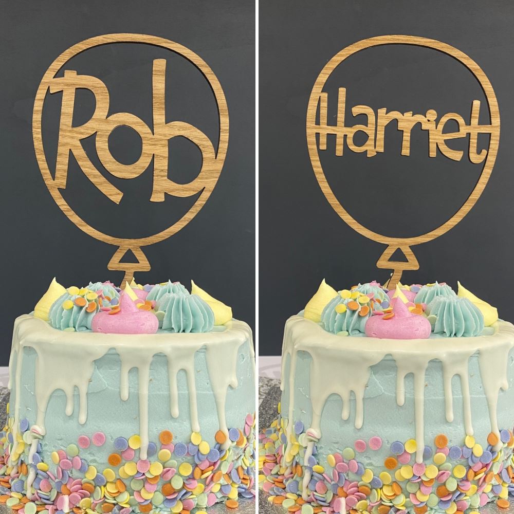 personalised-oak-wood-balloon-shape-cake-topper-with-name|LLWWBALLOONNAMECTO|Luck and Luck| 1