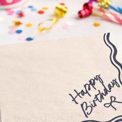 Happy Birthday Bow Paper Napkins for Modern Birthday Parties & Celebration Tables (Pack of 12, 33 cm Unfolded)