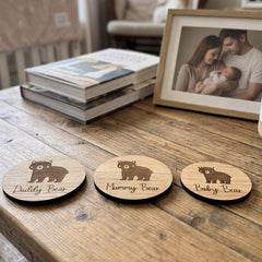 Daddy Bear Mummy Bear Baby Bear Rustic Wooden Family Coffee Coasters