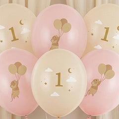 Pale Pink Number 1 Mouse Balloons 30cm First Birthday Decor