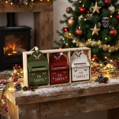 Festive Wooden Mini Mailbox Hanging Christmas Tree Decorations Set (Pack of 3)
