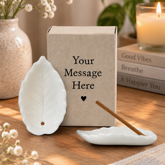 Personalised Porcelain Matchbox Incense Gift Set with Leaf-Shaped Holder and 9 Sticks
