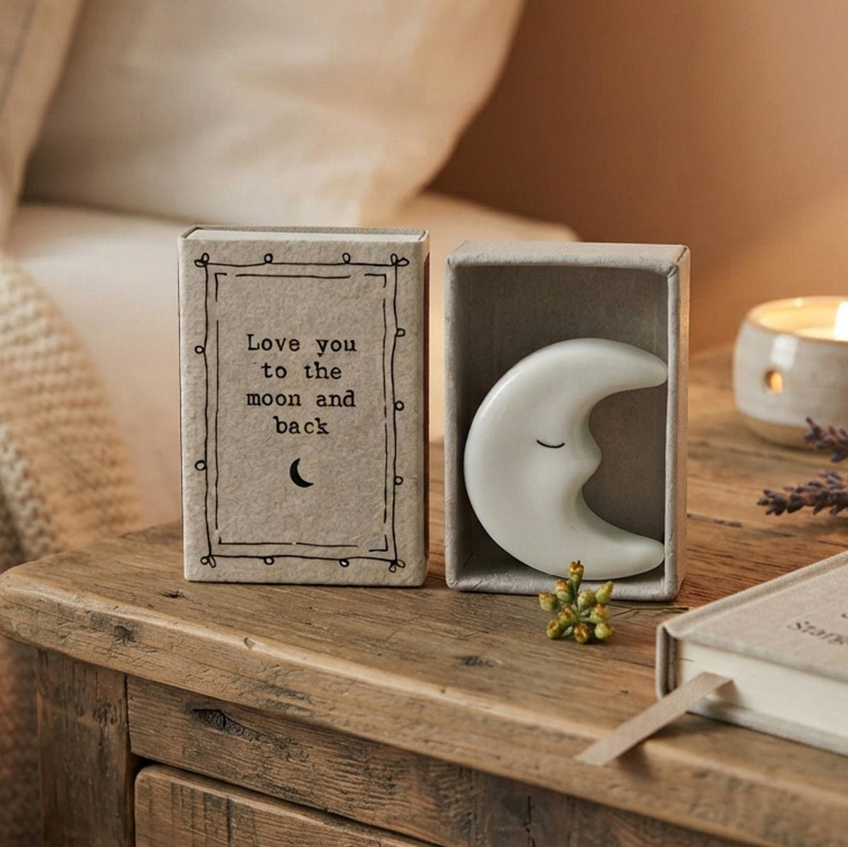 White Porcelain Moon Mini Matchbox Love You to the Moon Meaningful Home Gift