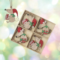 wooden-mice-with-present-christmas-tree-decorations-x-8|TLA530|Luck and Luck| 1