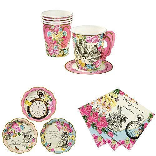 Alice in Wonderland Birthday Party Set Plates Napkins Cups Colourful Tableware