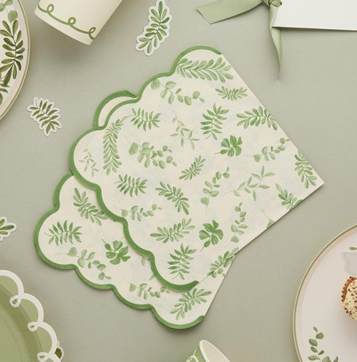 Botanical Paper Napkins Green White Party Tableware (Pack of 16, 16.5cm)