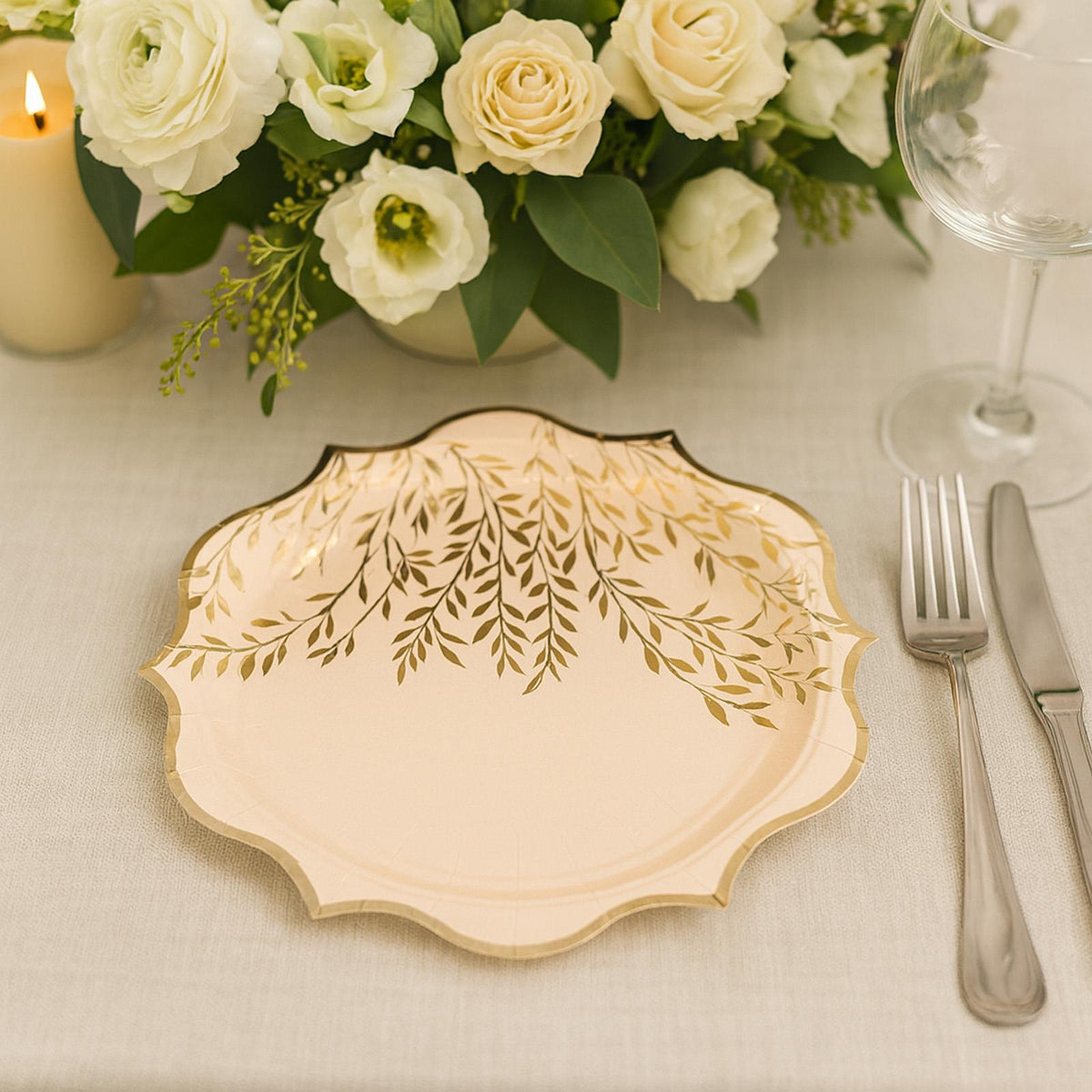 Blush Gold Paper Plates 23cm Elegant Wedding Tableware Pack of 8