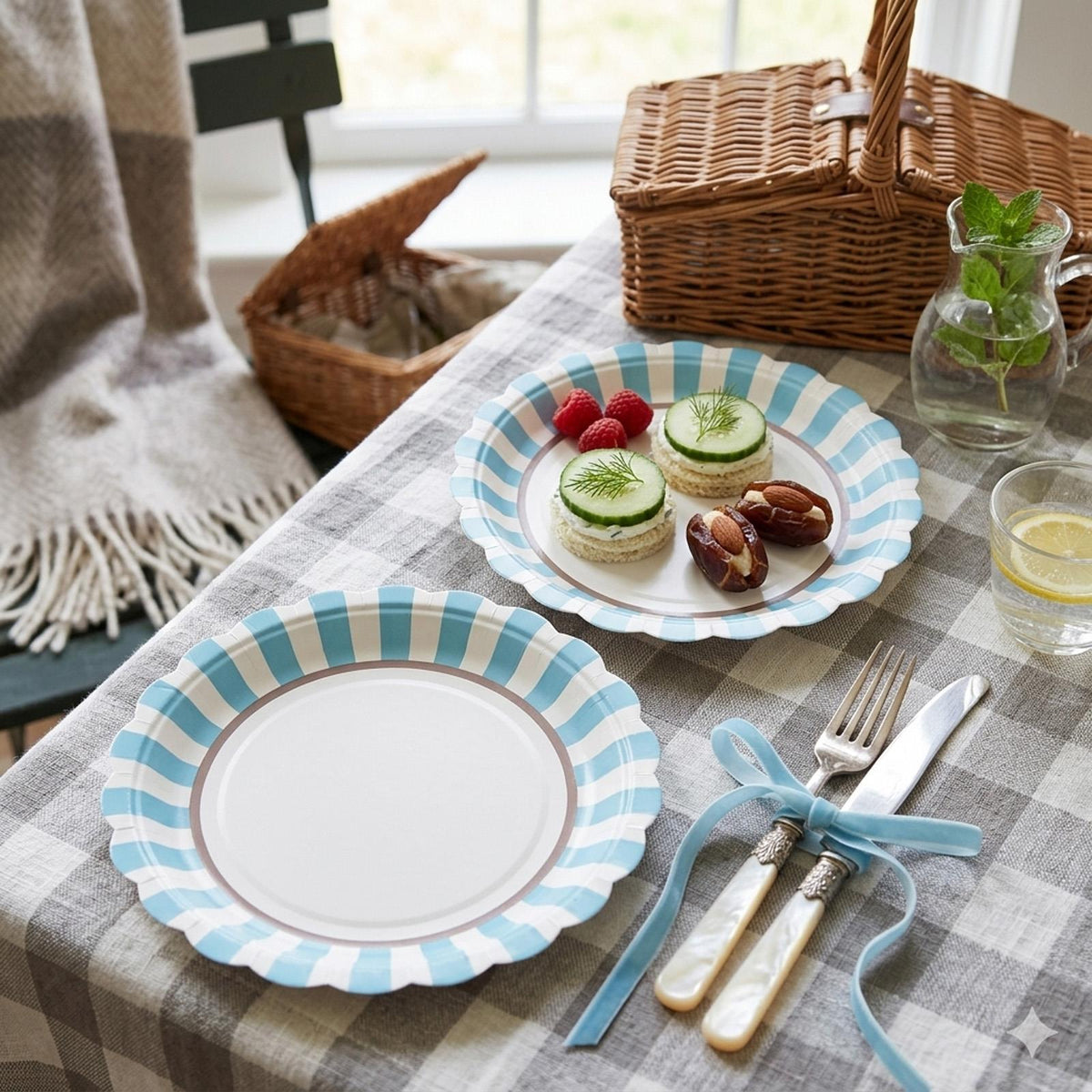 Santex Small Blue Striped Paper Party Plates Disposable Pack of 6