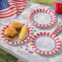Red Striped Paper Plates, Cups and Napkins Tableware Set (Party Pack for 6)