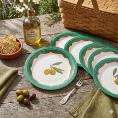Santex Small Olive Design Green Party Paper Plates, 17.5 cm, Pack of 6