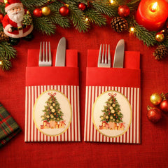 Red Christmas Cutlery Holder for Festive Table Settings and Holiday Dining Decor