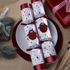 Racing Robin Christmas Crackers White Red Festive Party Tableware Pack Set of 6