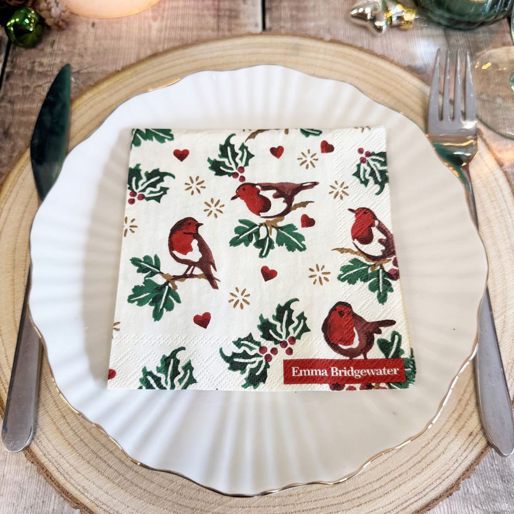 emma-bridgewater-christmas-cocktail-napkins-little-robin-cream-x-20|C972060|Luck and Luck| 1