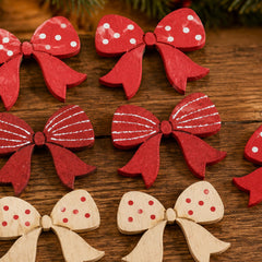 Red Wooden Christmas Bows for Rustic Festive Decorating - Pack of 18