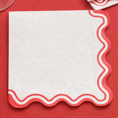 Red & White Scalloped Edge 3 Ply Paper Party Napkins (Pack of 10, 16 cm)