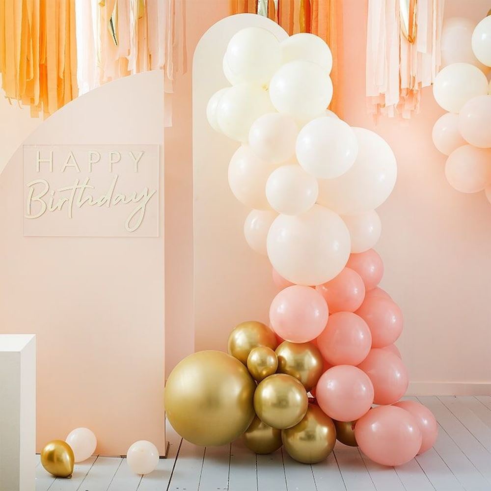 Peach and Gold Balloon Arch Kit with Mixed Size Latex Balloons, 75 Balloons