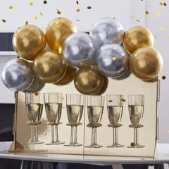 Gold Christmas Drinks Stand with Gold and Silver Balloons for Festive Parties