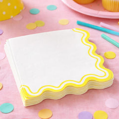Yellow & White Paper Napkins for Birthday Parties, Celebrations & Party Tables (Pack of 10, 33 cm Unfolded)
