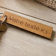 Personalised French Text Wooden Keyring Custom Message Gift