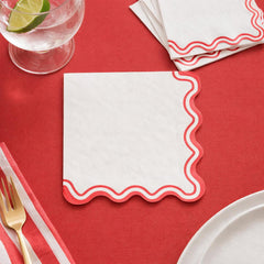 Red & White Scalloped Edge 3 Ply Paper Party Napkins (Pack of 10, 16 cm)