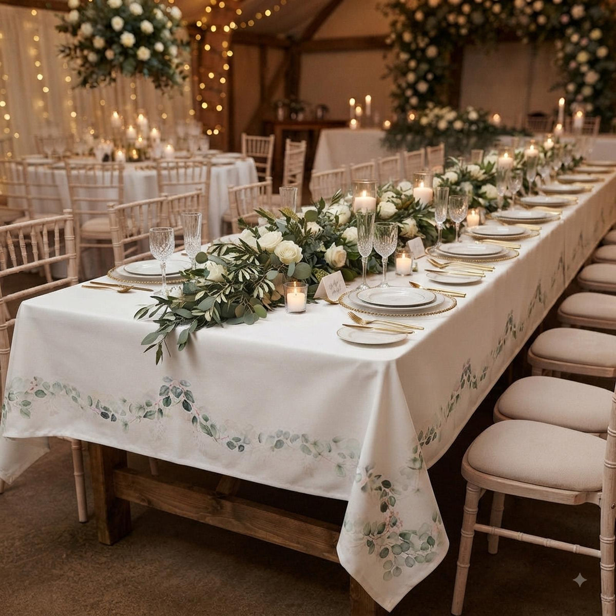Sage Green Botanical Polyester Tablecloth for Weddings and Anniversary Tables 2.4m