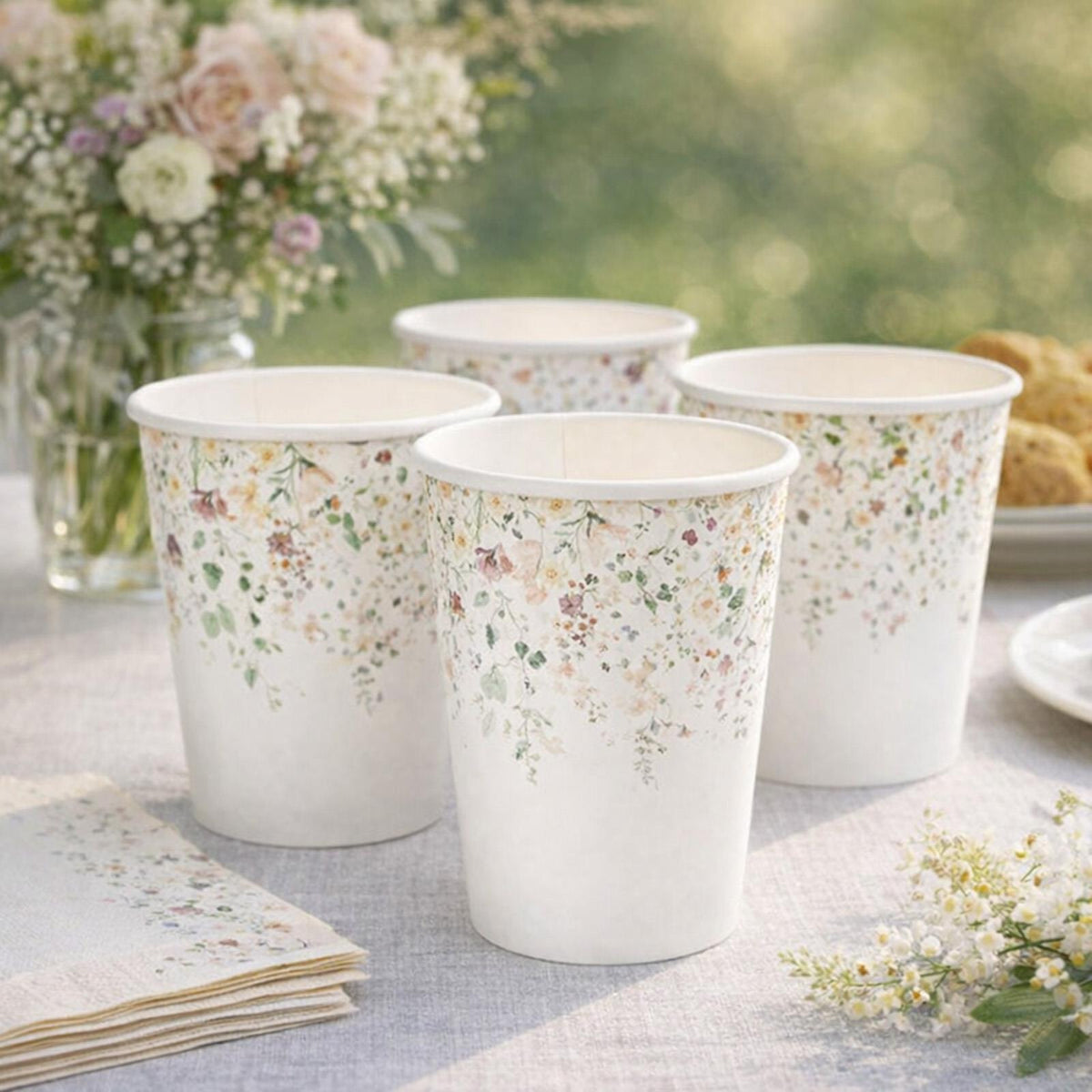 Santex Floral Paper Party Cup Disposable ( 27 cl), Wedding Birthday - Pack of 6