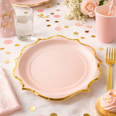 Pink & Gold Paper Plates for Birthday Parties and Celebrations (Pack of 8, 23 cm Diameter)