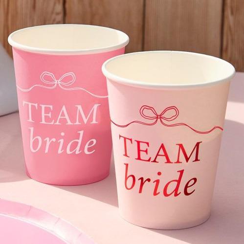 Pink Team Bride Paper Cups Hen Party Tableware (Pack of 8, 8 cm)