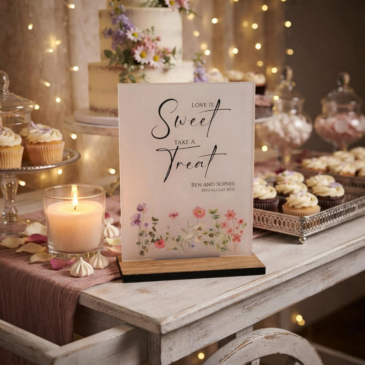 Floral Personalised Love is Sweet Sign - Opaque