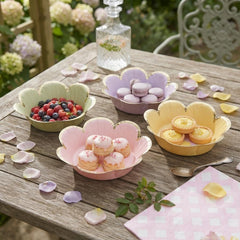 Pastel Flower Paper Bowls Gold Birthday Party Tableware for Celebrations Set of 8