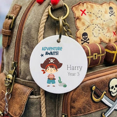 Personalised Pirate Acrylic Kids School Bag Charm Name Tag Gift for Children