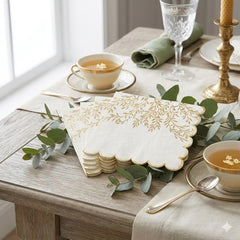 White Gold Leaf Paper Napkins – Elegant Wedding Party Pack of 16