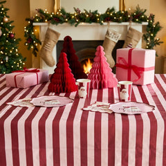 Festive Pink and Red Stripe Paper Tablecloth for Christmas Party Tables at Home 2.6m