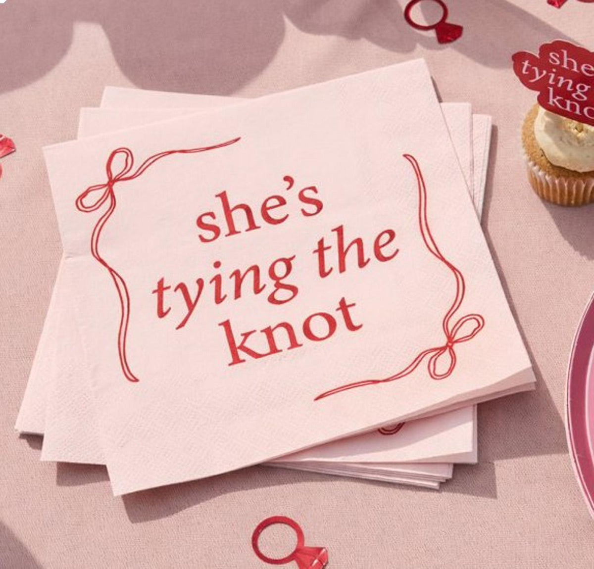 Pink She's Tying The Knot Paper Napkins Hen Party Tableware (Pack of 16, 16.5 cm)