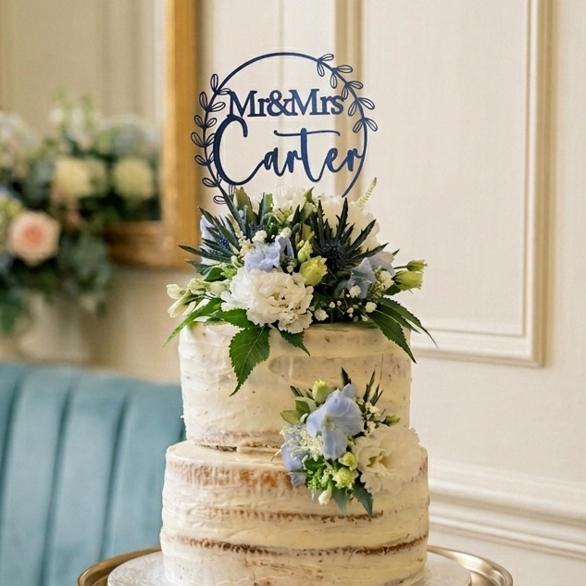 Personalised Acrylic Wedding Cake Topper Mr & Mrs Name Decoration Custom Cake Decor