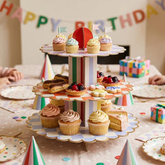 Playful Brights 3 Tier Paper Cake Stand For Birthday Dessert Tables (36 cm)