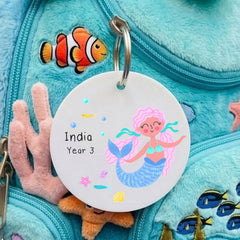 Personalised Mermaid Acrylic Kids School Bag Name Tag  Keyring Gift for Children