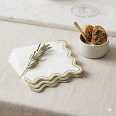 Sage Green and White Scalloped Edge Party Napkins 3 Ply (Pack of 10, 16.5 cm)