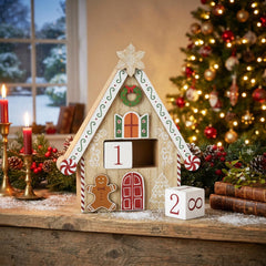 Wooden Gingerbread House Christmas Advent Countdown in Red for Festive Home Decor