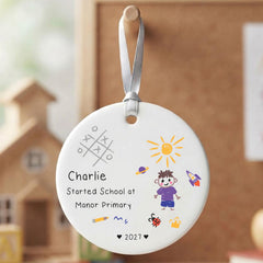 Personalised 1st Day at School Bauble for Boy - Porcelain Name Hanging Gift
