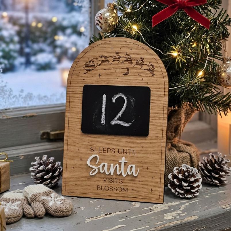 Personalised Christmas Sleeps Until Santa Reusable Chalkboard Countdown Sign for Children