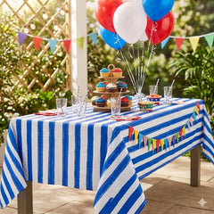 Blue & White Striped Polyester Birthday Tablecloth & Table Cover (140 x 120 cm)
