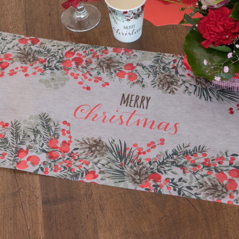 Festive Red Merry Christmas Table Runner for Holiday Celebrations